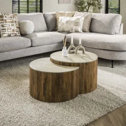 Outlet Salontafel set/2 halfrond Nuovo travertin Salontafels Chevron-Right