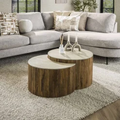 Outlet Salontafel set/2 halfrond Nuovo travertin Salontafels Chevron-Right